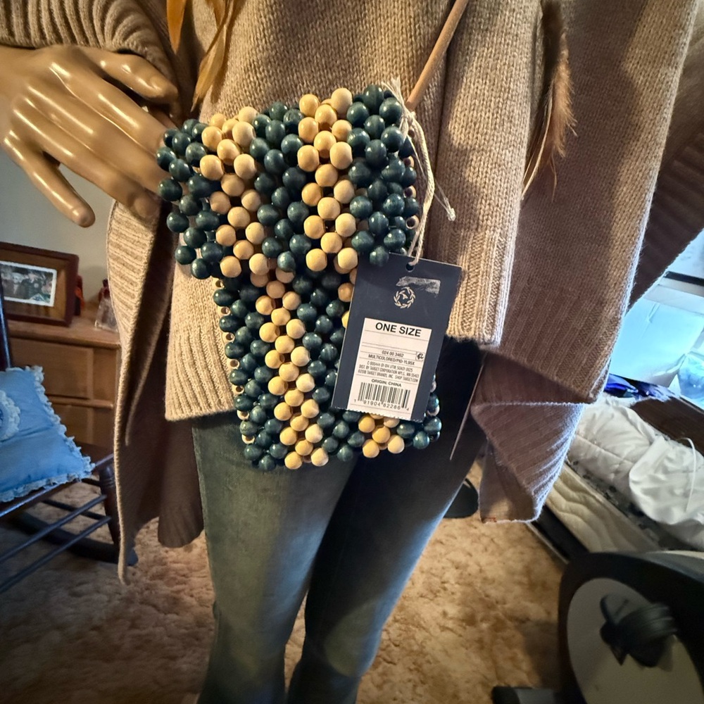 UNIVERSAL THREAD Beaded Flapover Crossbody Bag - Blue and Tan
